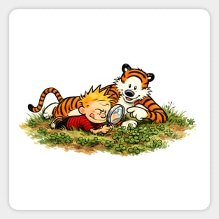 Calvin and Hobbes Searching for Four Leaf Clover with Magnifying Glass Magnet